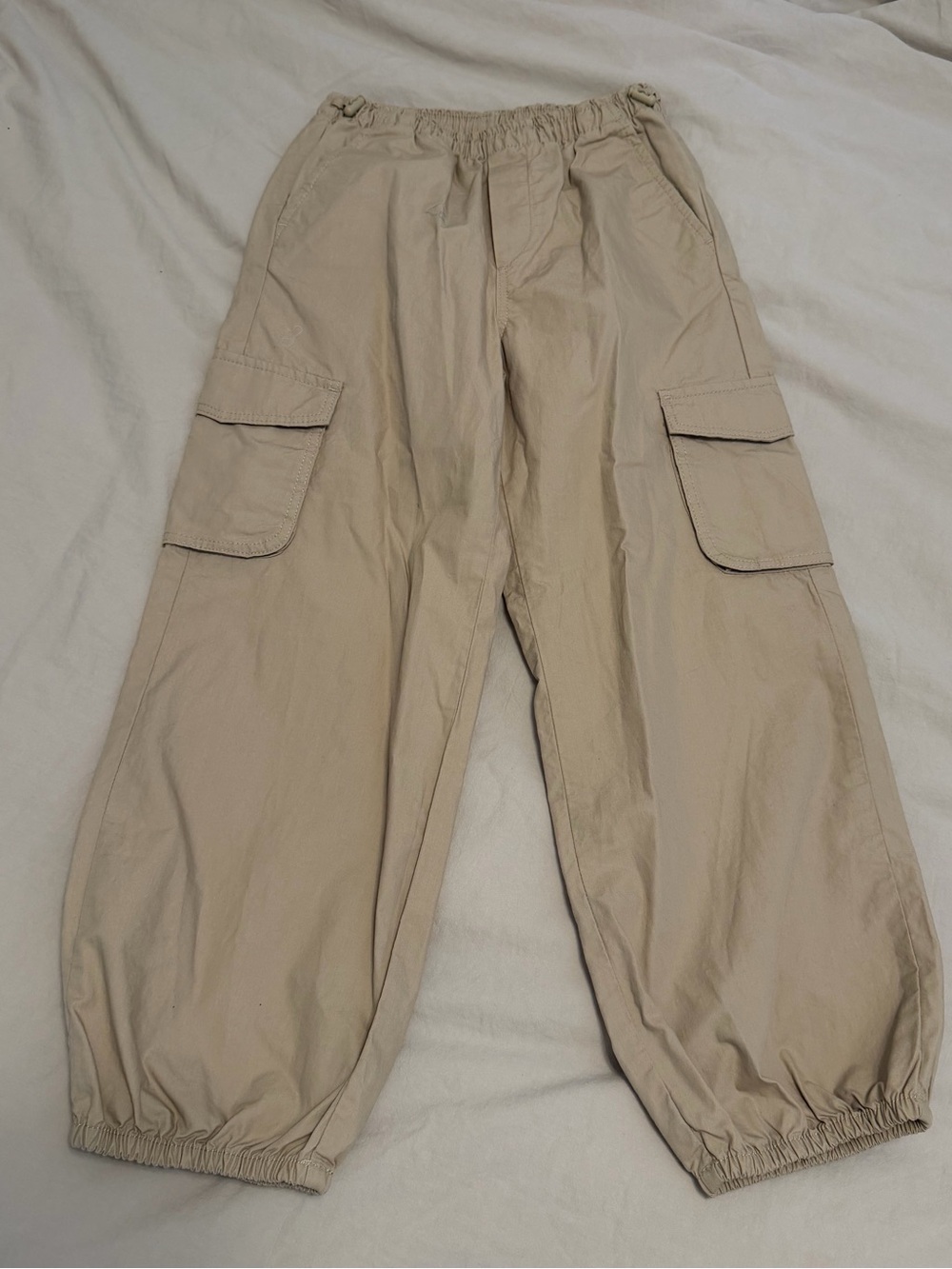 H&M Girls Beige Pull-On Cargo Jogger Pants with Elastic Ankles